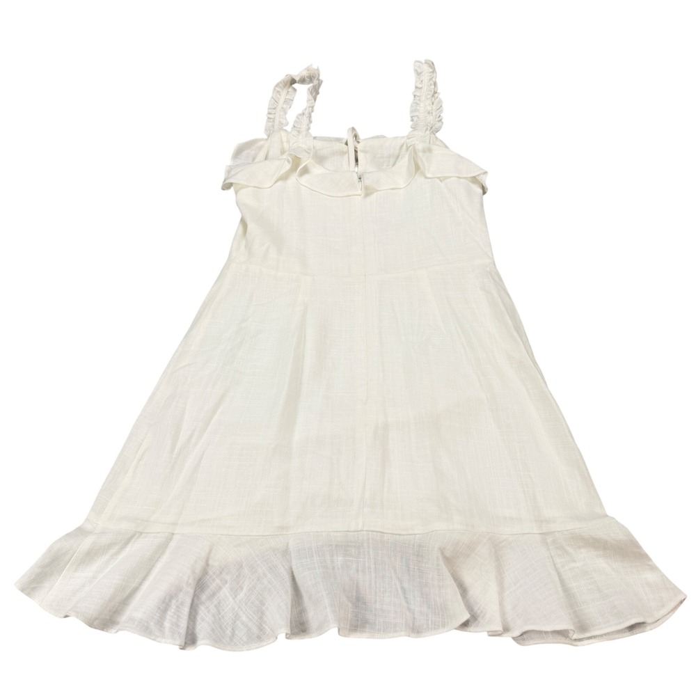 Lulus White‎ Ruffle Mini Dress Linen Blend Sleeveless Summer Sun Dress Small